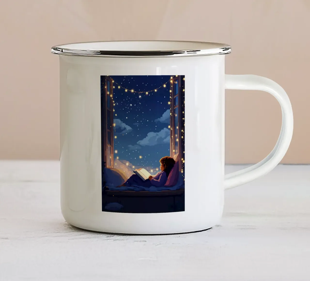 Lecture sous la nuit des festivals Lofi Art mug en émail de LoFi Gallery
