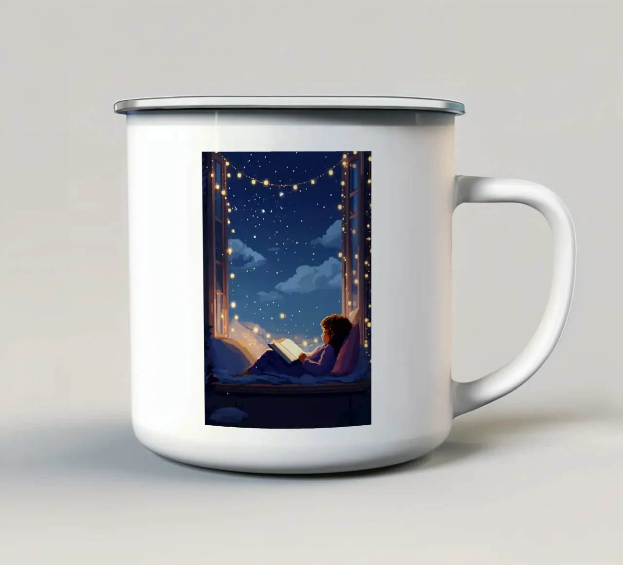 Lecture sous la nuit des festivals Lofi Art mug en émail de LoFi Gallery