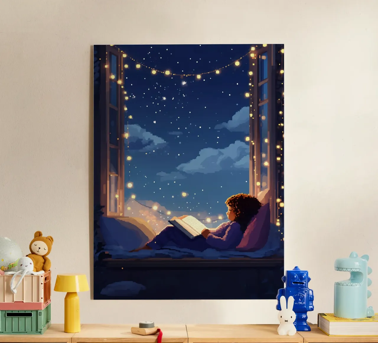 Reading Under The Festival Night Lofi Art acrylic glass by LoFi Gallery