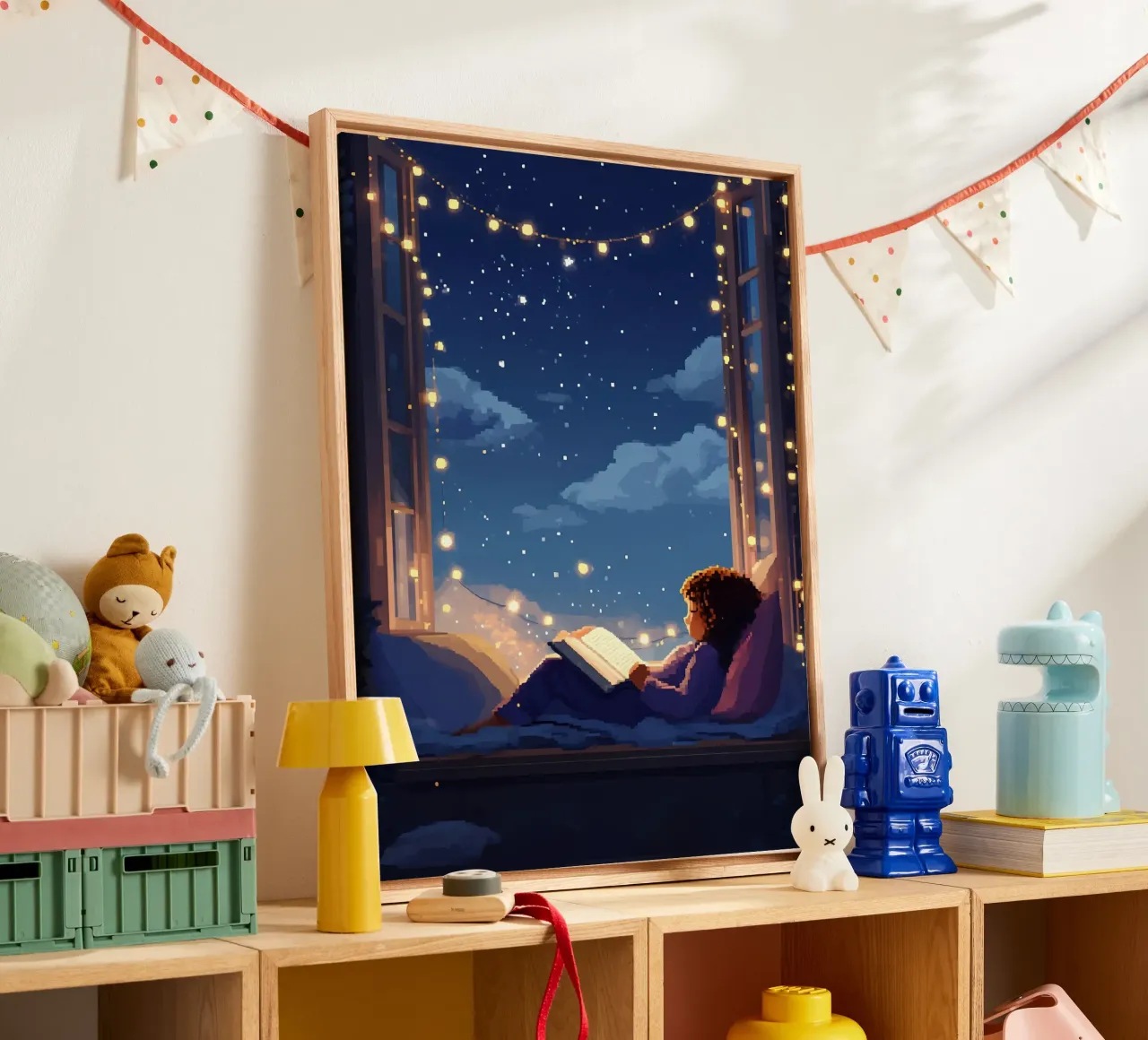 Lecture sous la nuit des festivals Lofi Art toile avec Caisse américaine de LoFi Gallery