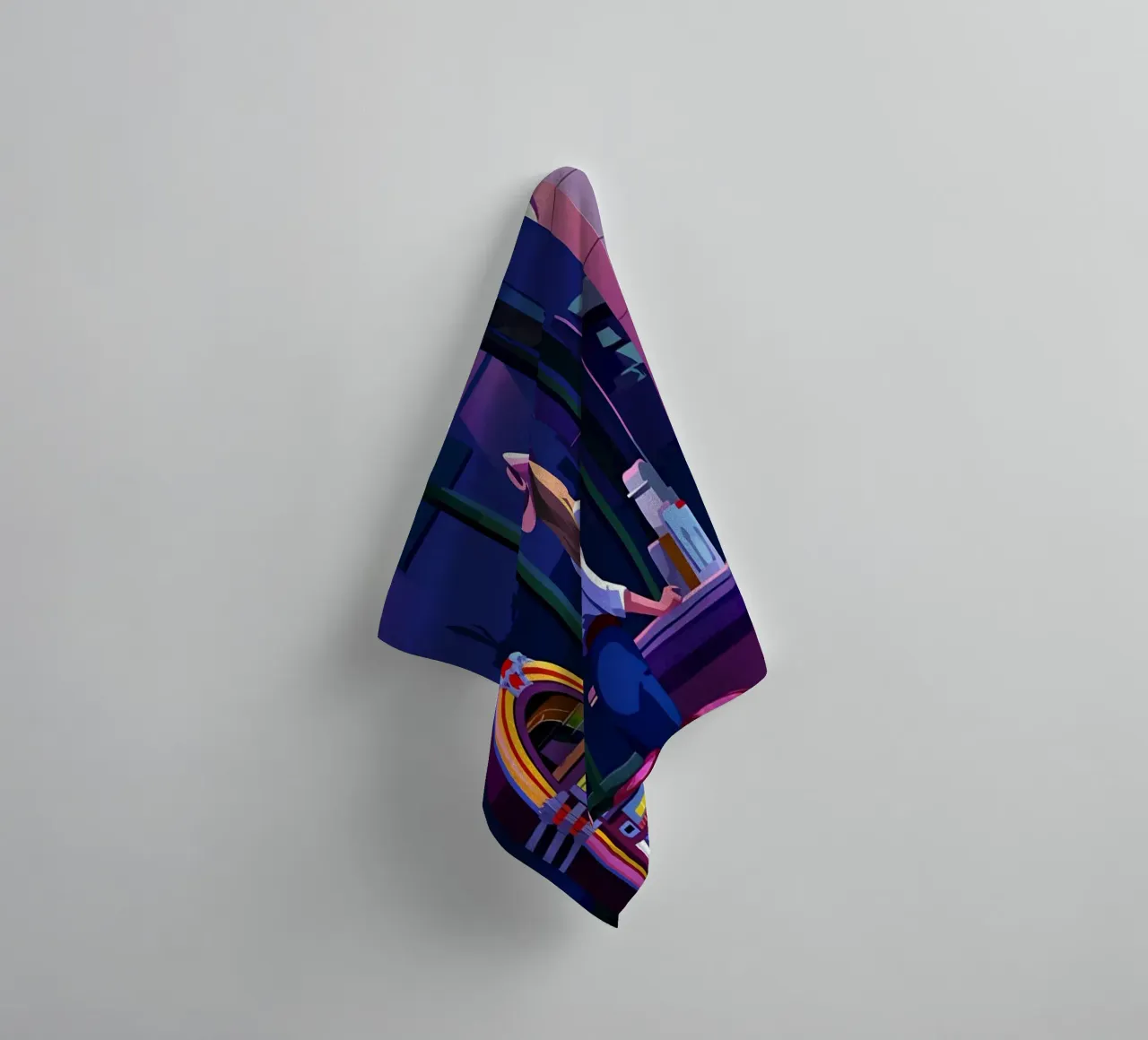 Cowgirl At Bar In Evening Lofi Art towel by LoFi Gallery