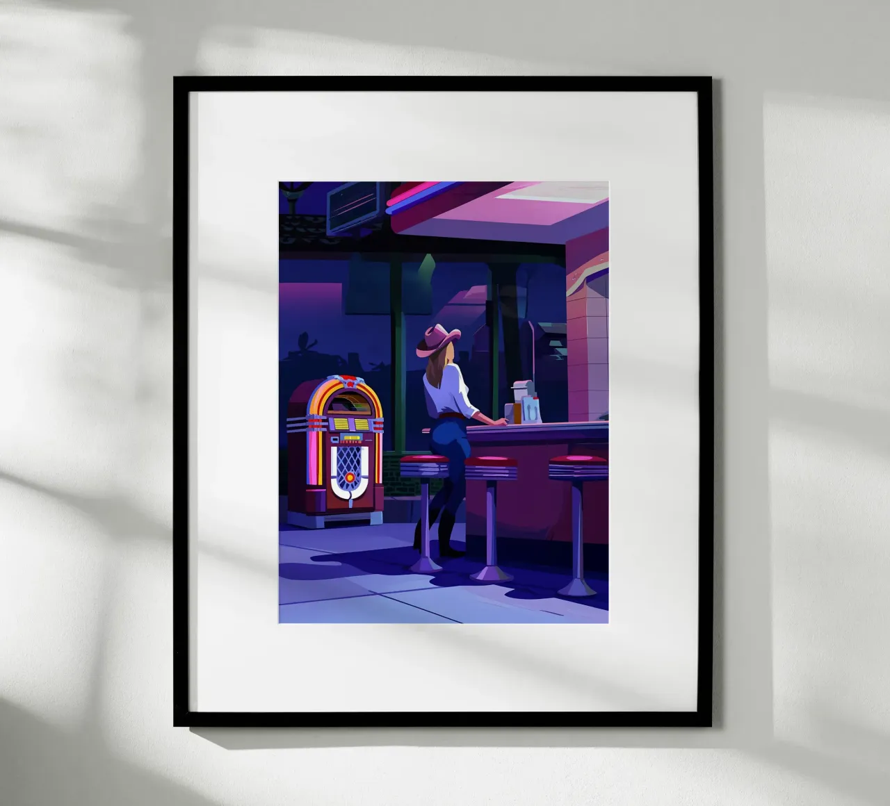 Cowgirl an der Bar in Abend Lofi Kunst Poster mit Aluminium Rahmen von LoFi Gallery