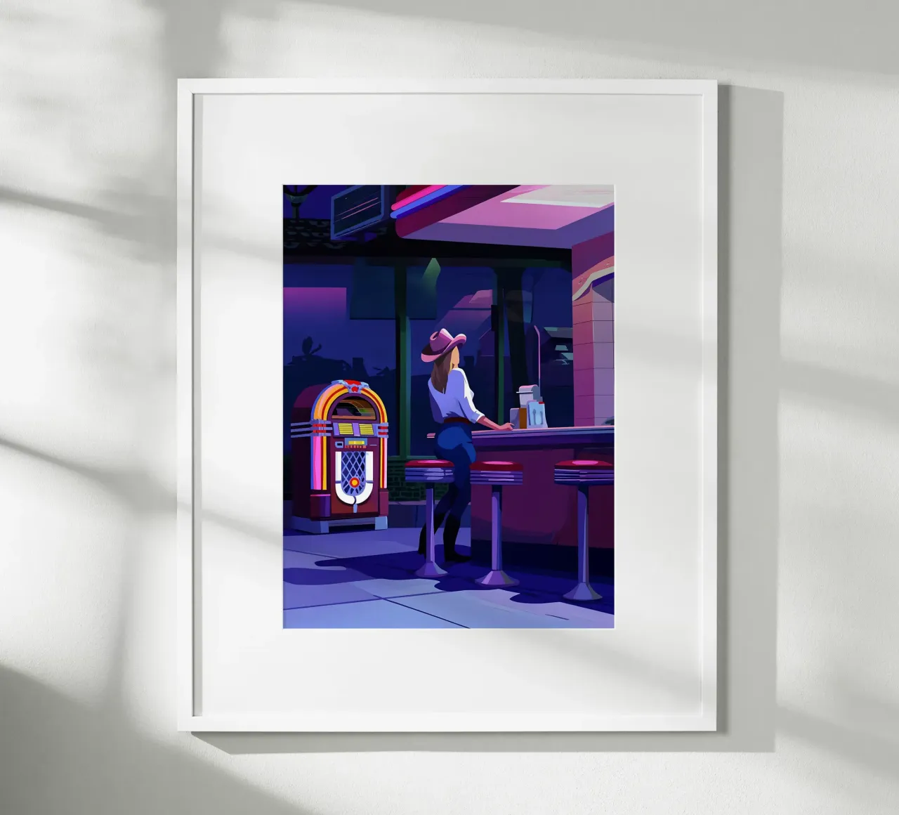 Cowgirl an der Bar in Abend Lofi Kunst Poster mit Aluminium Rahmen von LoFi Gallery