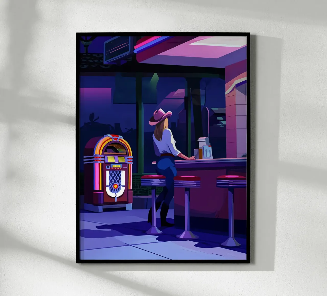 Cowgirl an der Bar in Abend Lofi Kunst Poster mit Aluminium Rahmen von LoFi Gallery
