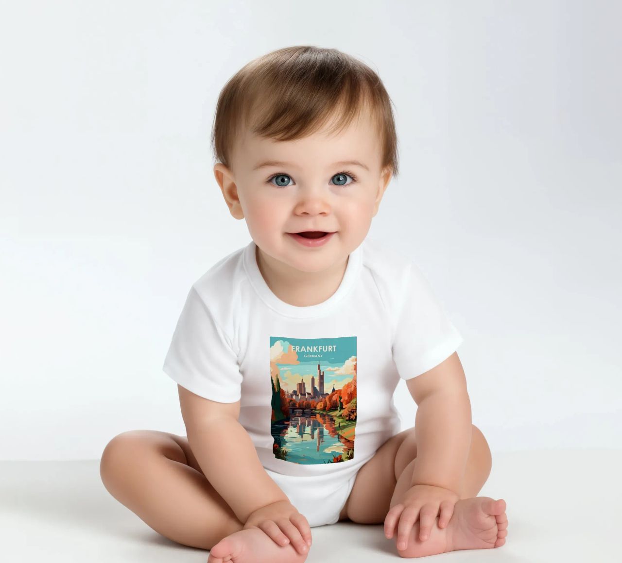 Komm mit auf die Reise nach Frankfrut Kurzarm Babybody von youngs print