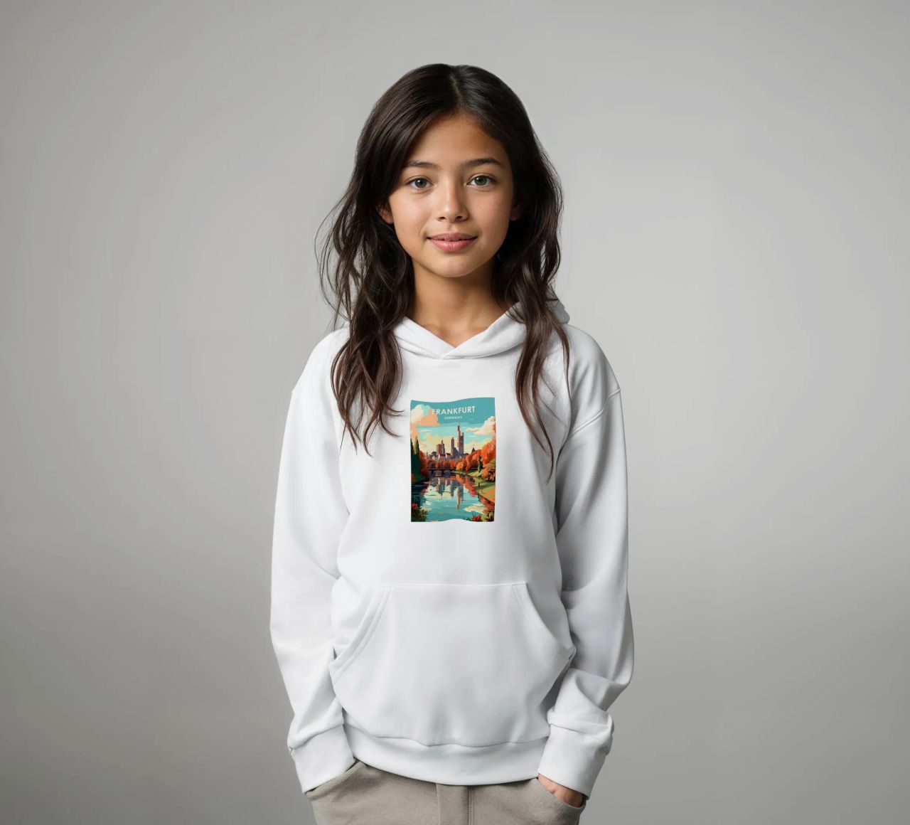 Komm mit auf die Reise nach Frankfrut Kinder Hoodie von youngs print