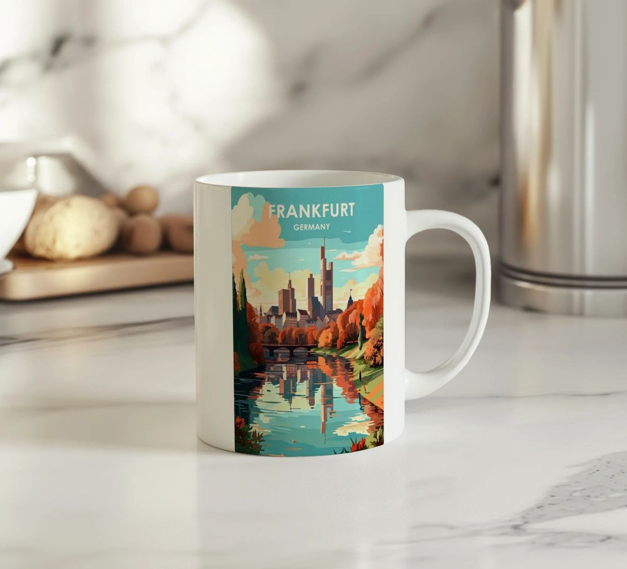 Komm mit auf die Reise nach Frankfrut Keramik Tasse von youngs print