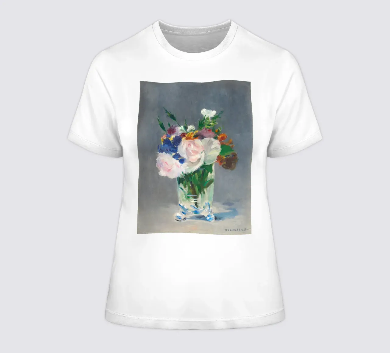 Fiori in un vaso di cristallo (1882 circa) di Édouard Manet t-shirt da donna da Venus Art