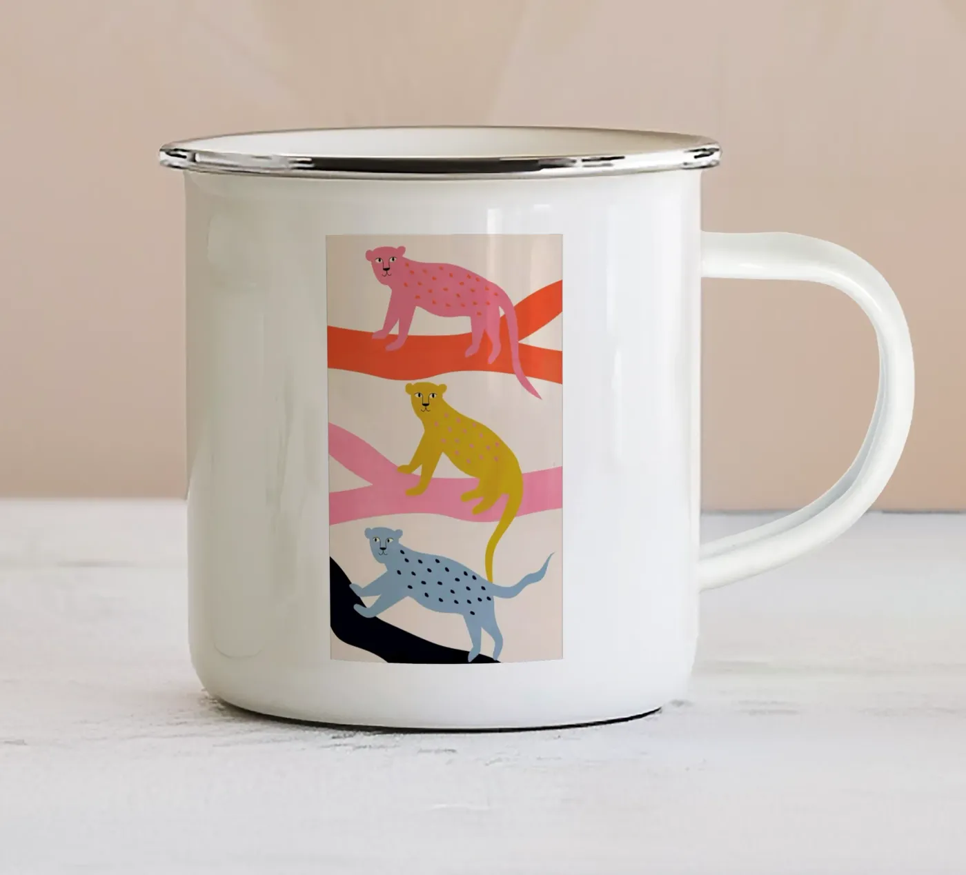 Leopard Tree enamel mug by Little Flourishes