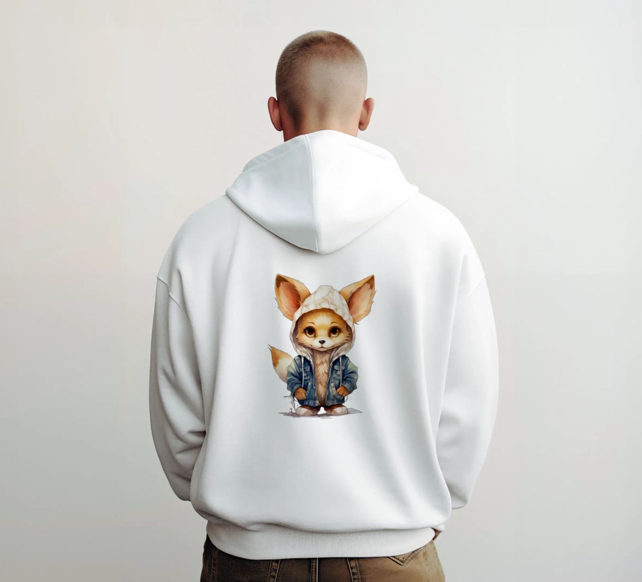 Acquerello Cartoon Fennec Fox in una felpa con cappuccio felpa con cappuccio da Animal Portraits