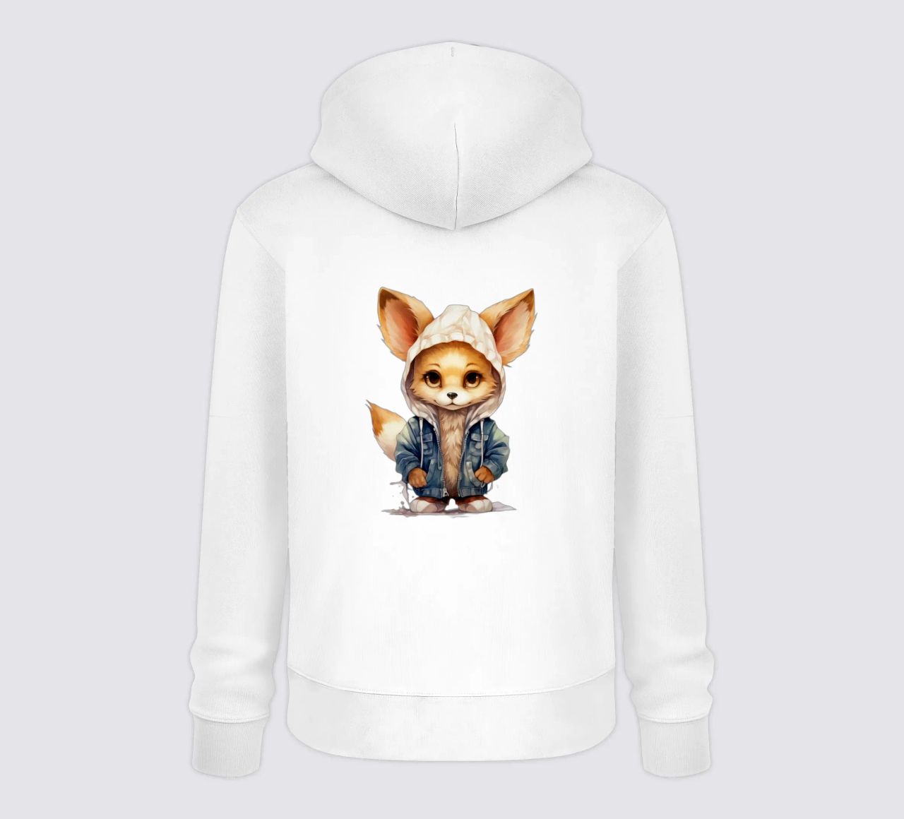 Acquerello Cartoon Fennec Fox in una felpa con cappuccio felpa con cappuccio da Animal Portraits