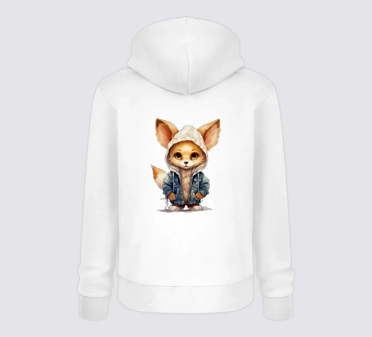 Aquarell-Cartoon-Fennec-Fuchs im Kapuzenpulli Hoodie von Animal Portraits