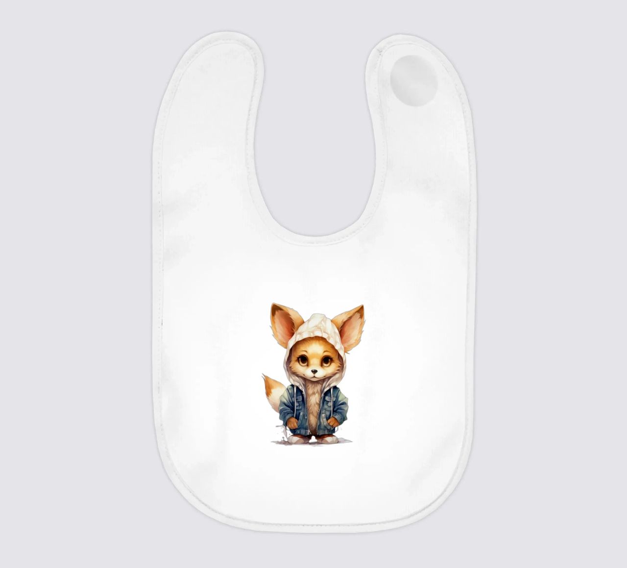 Acquerello Cartoon Fennec Fox in una felpa con cappuccio bavaglino da Animal Portraits