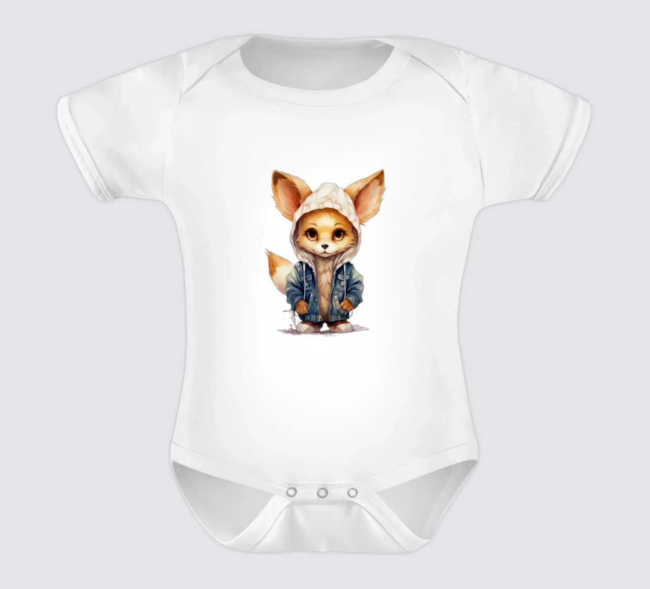 Acquerello Cartoon Fennec Fox in una felpa con cappuccio body neonato maniche corte da Animal Portraits