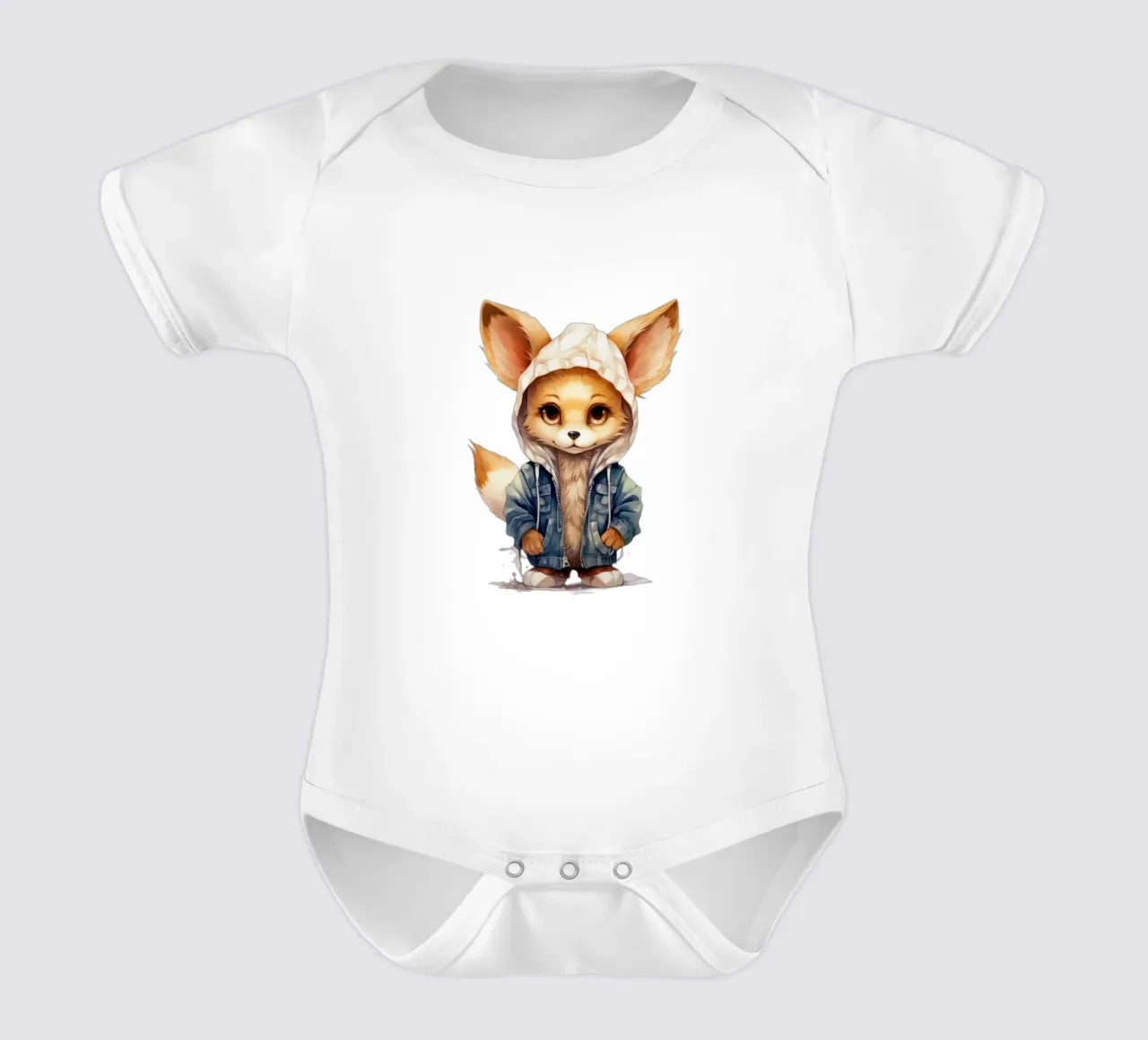 Acquerello Cartoon Fennec Fox in una felpa con cappuccio body neonato maniche corte da Animal Portraits