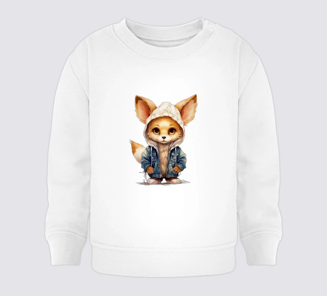 Acquerello Cartoon Fennec Fox in una felpa con cappuccio felpa neonato da Animal Portraits