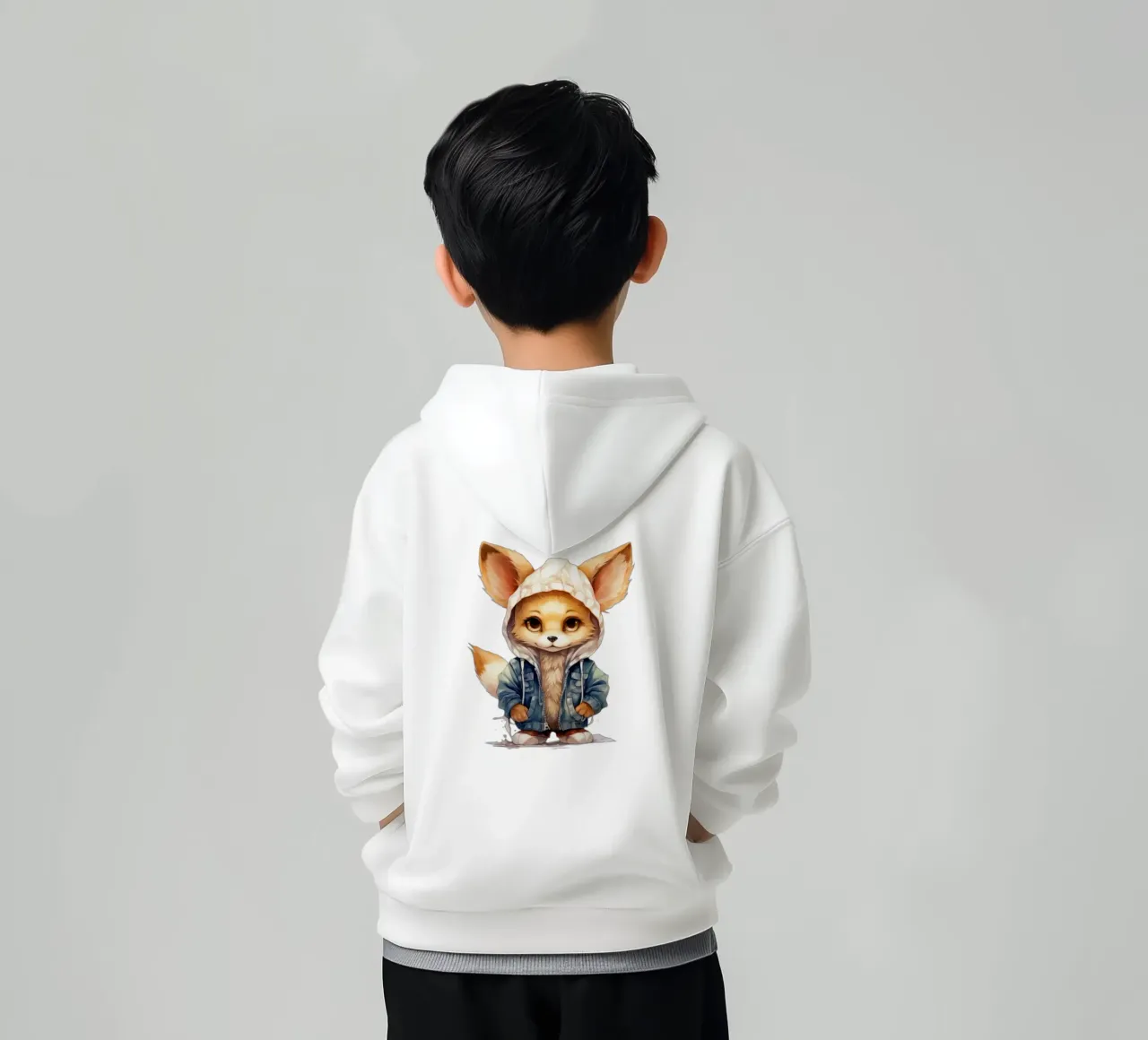 Acquerello Cartoon Fennec Fox in una felpa con cappuccio felpa bambino con cappuccio da Animal Portraits