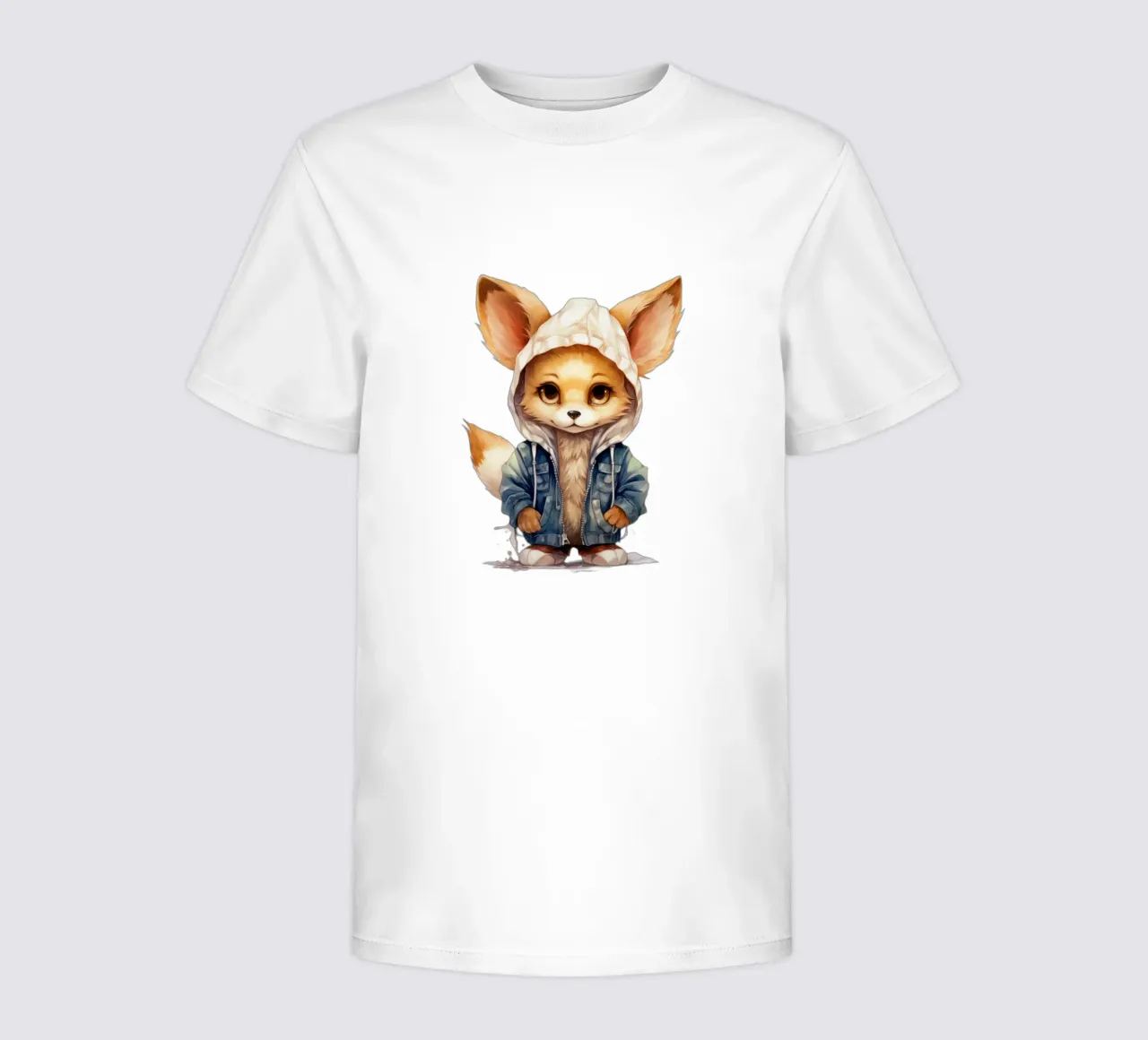 Acquerello Cartoon Fennec Fox in una felpa con cappuccio t-shirt bambini da Animal Portraits