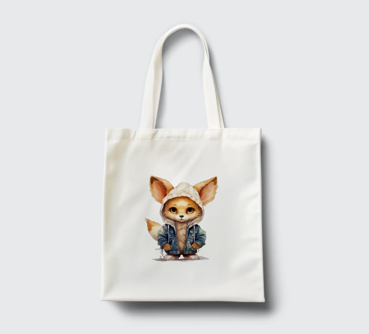 Acquerello Cartoon Fennec Fox in una felpa con cappuccio borsa in juta da Animal Portraits