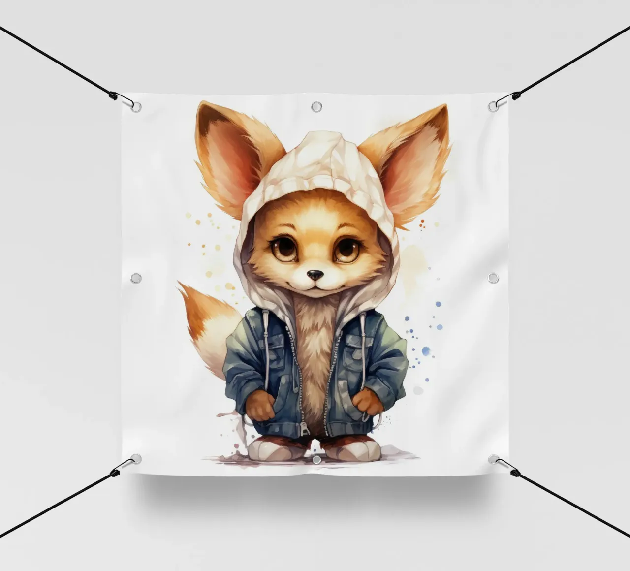 Zorro Fennec de acuarela con capucha lonas publicitarias de Animal Portraits