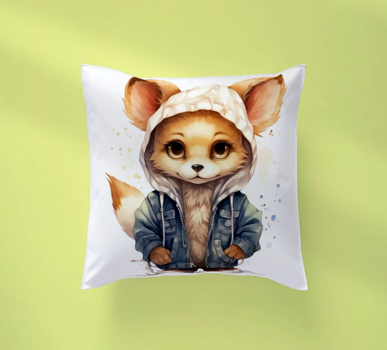 Acquerello Cartoon Fennec Fox in una felpa con cappuccio cuscino da Animal Portraits