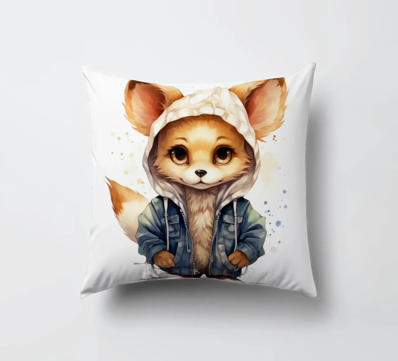 Aquarell-Cartoon-Fennec-Fuchs im Kapuzenpulli Kissen von Animal Portraits