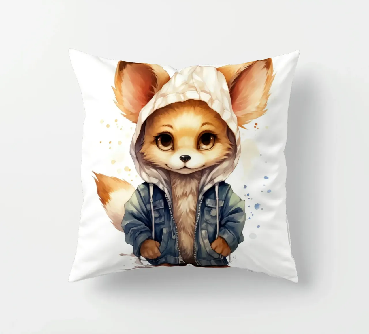 Aquarell-Cartoon-Fennec-Fuchs im Kapuzenpulli Kissen von Animal Portraits