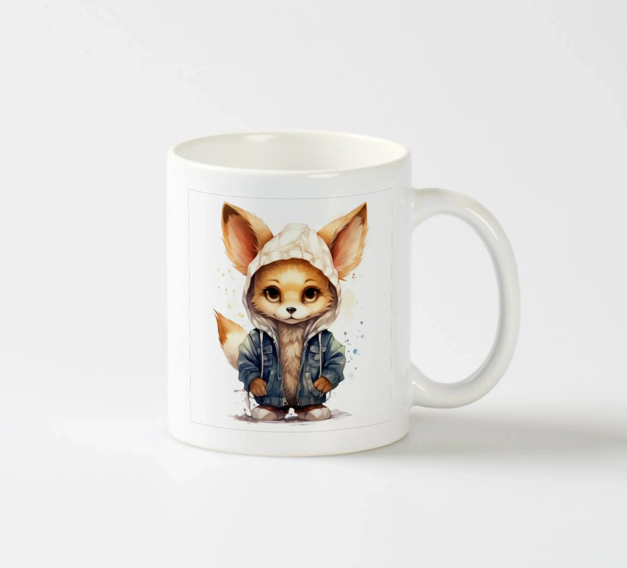 Acquerello Cartoon Fennec Fox in una felpa con cappuccio tazza in ceramica da Animal Portraits