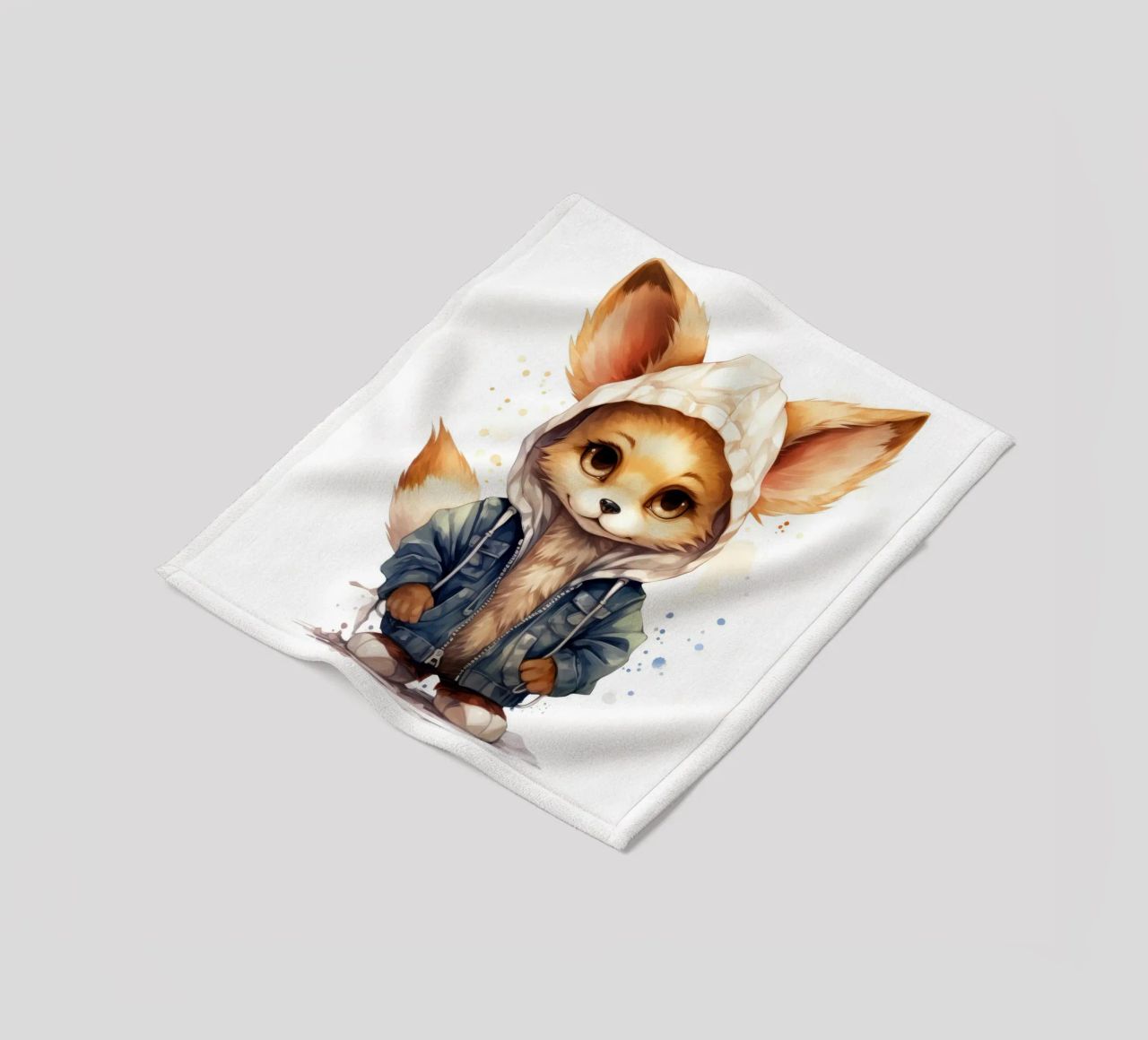 Acquerello Cartoon Fennec Fox in una felpa con cappuccio coperta in pile da Animal Portraits