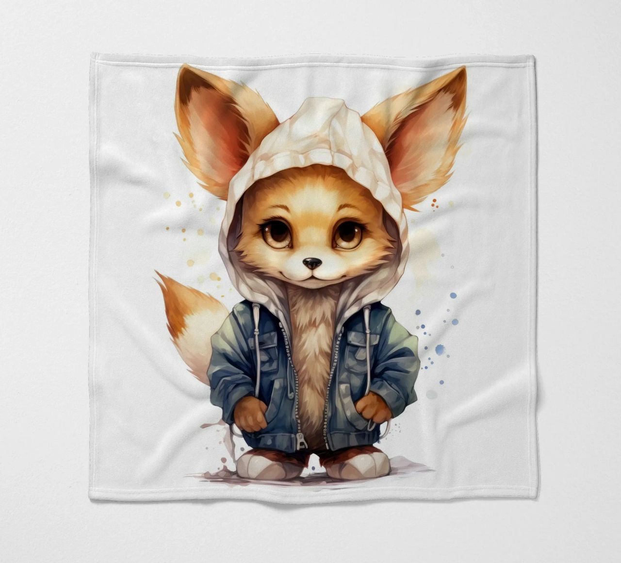 Acquerello Cartoon Fennec Fox in una felpa con cappuccio coperta in pile da Animal Portraits