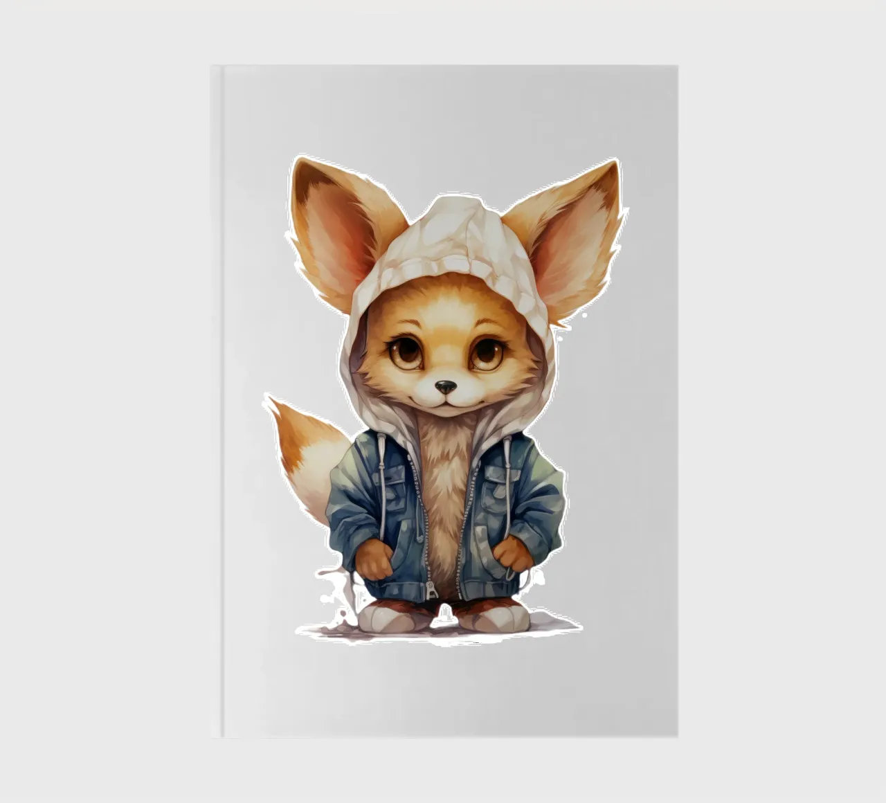 Acquerello Cartoon Fennec Fox in una felpa con cappuccio diario da Animal Portraits