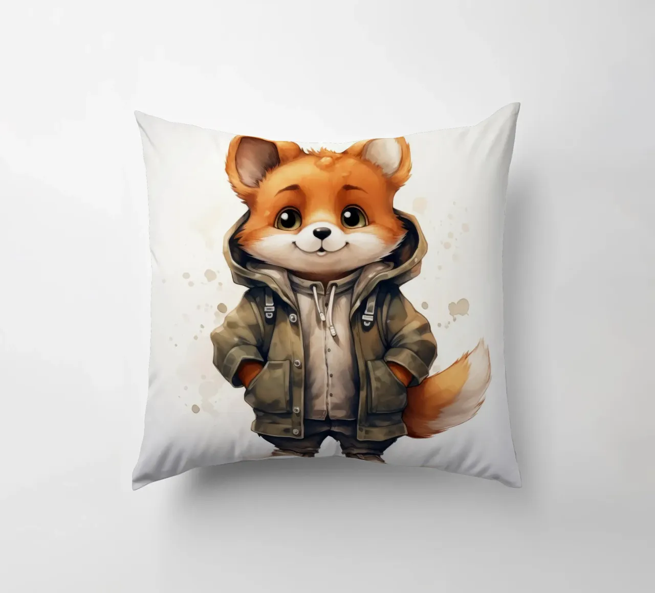 Volpe acquerellata con cappuccio cuscino da Animal Portraits