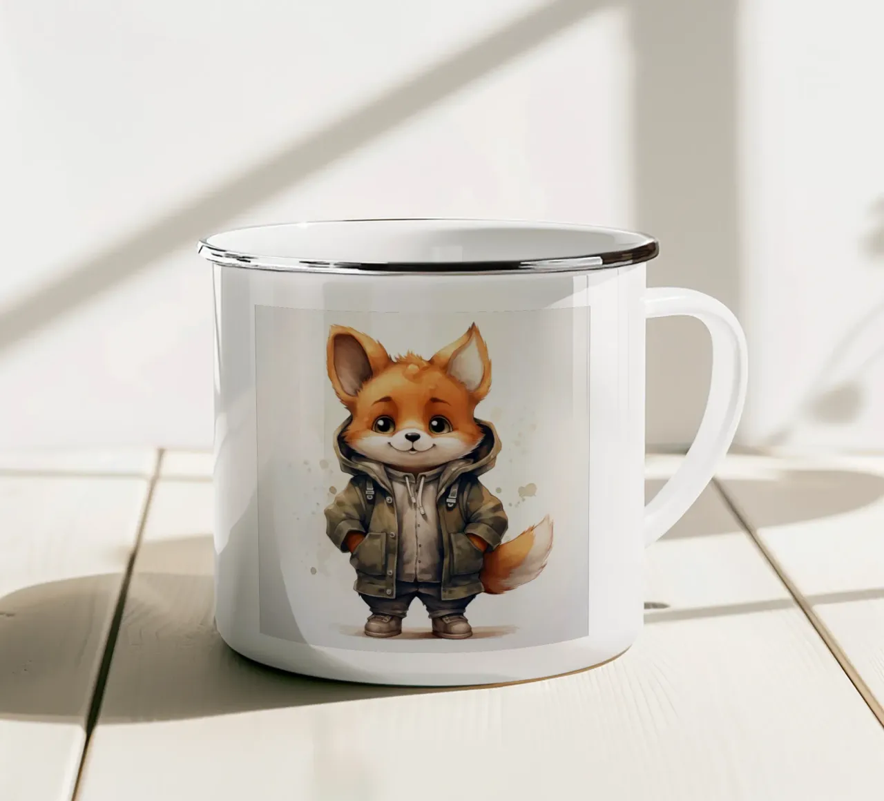 Zorro de acuarela con capucha taza de esmalte de Animal Portraits