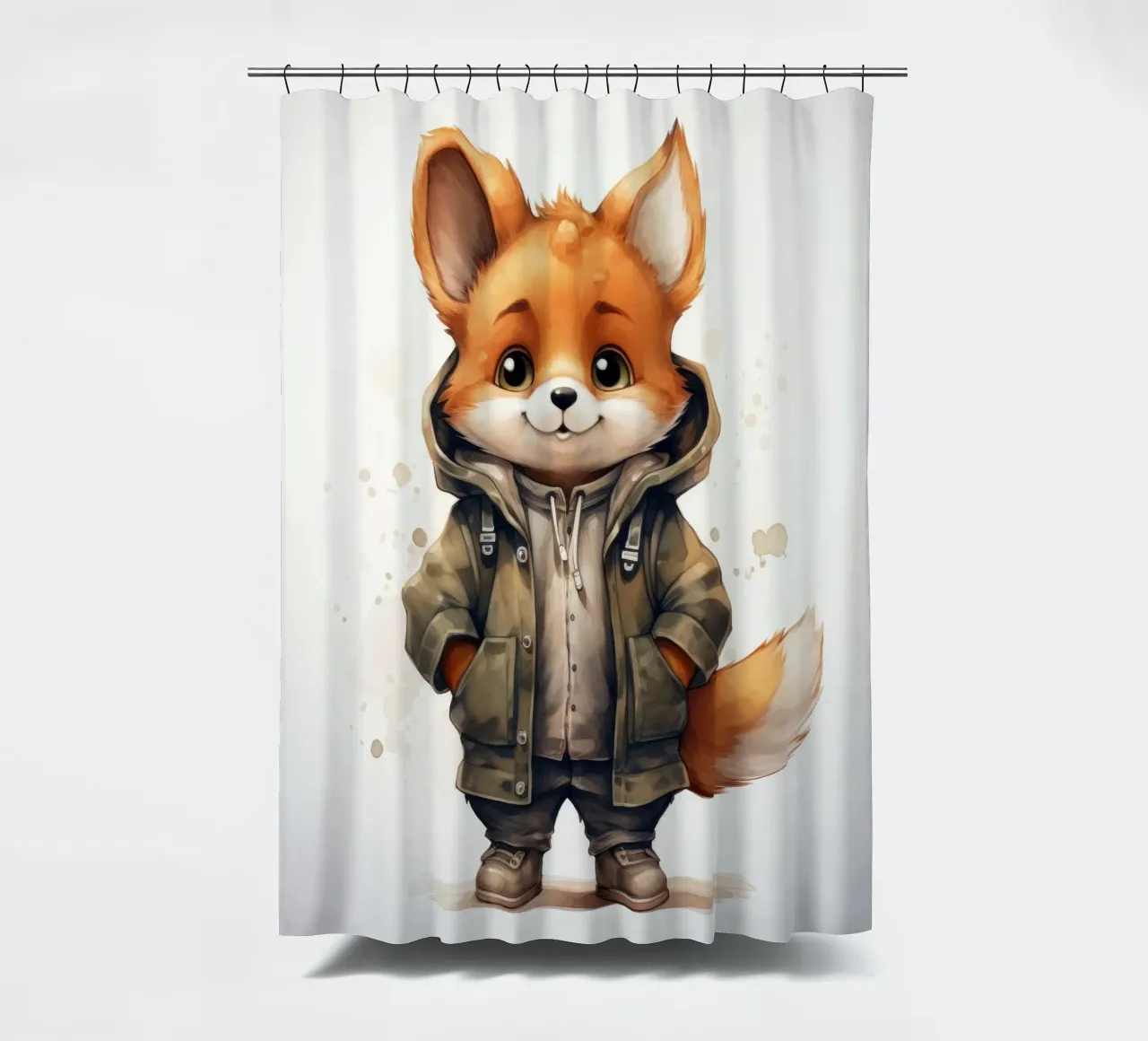 Aquarell Cartoon Fuchs im Kapuzenpulli Duschvorhang von Animal Portraits