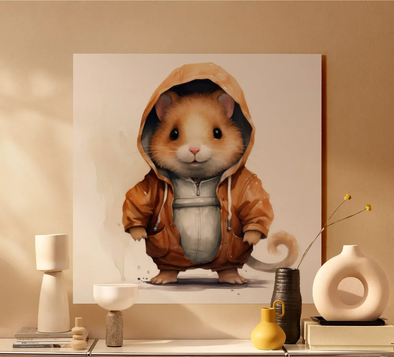 Criceto acquerellato con felpa con cappuccio plexiglass da Animal Portraits