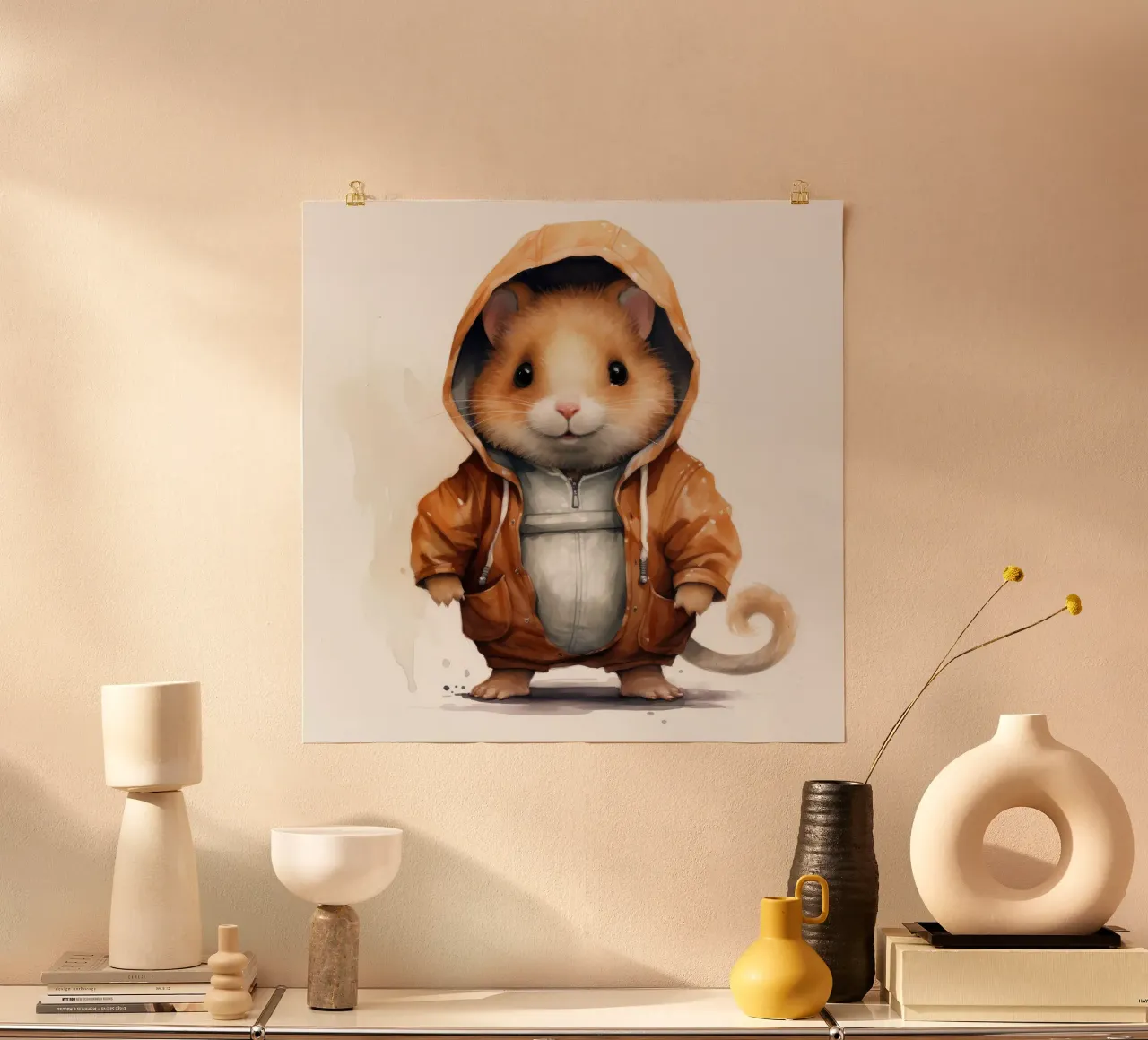Criceto acquerellato con felpa con cappuccio carta hahnemühle da Animal Portraits
