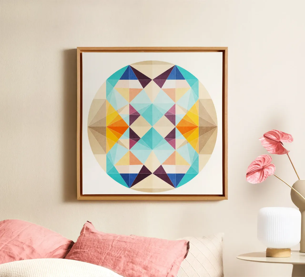 Balanced- Abstract Geometric Circle Art canvas with Floater frame by lovely lines