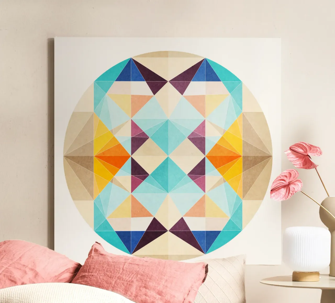 Balanced- Abstract Geometric Circle Art canvas with Floater frame by lovely lines