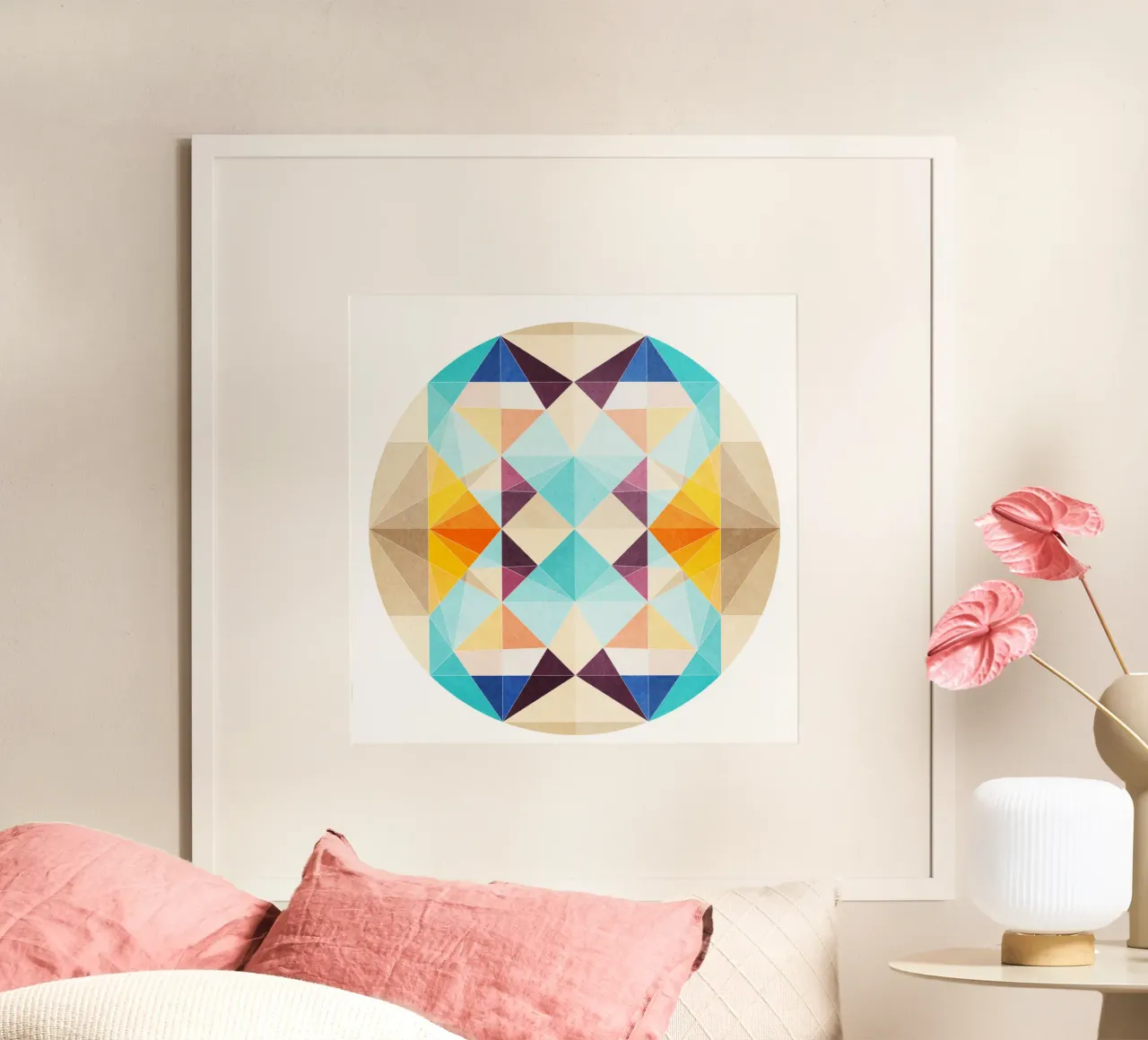 Balanced- Arte geométrico abstracto del círculo poster con marco de madera de lovely lines
