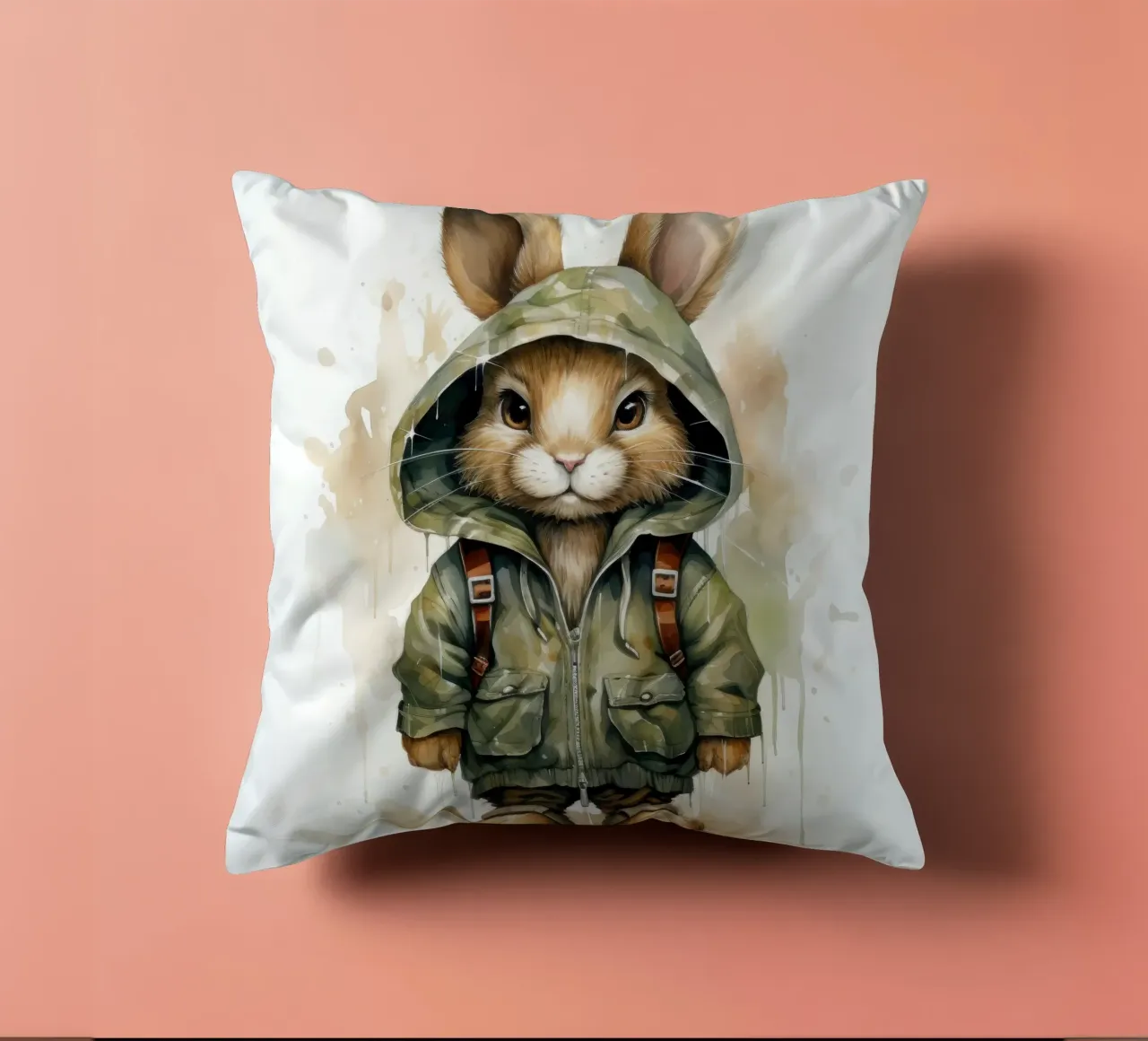 Lepre acquerellata in felpa con cappuccio cuscino da Animal Portraits