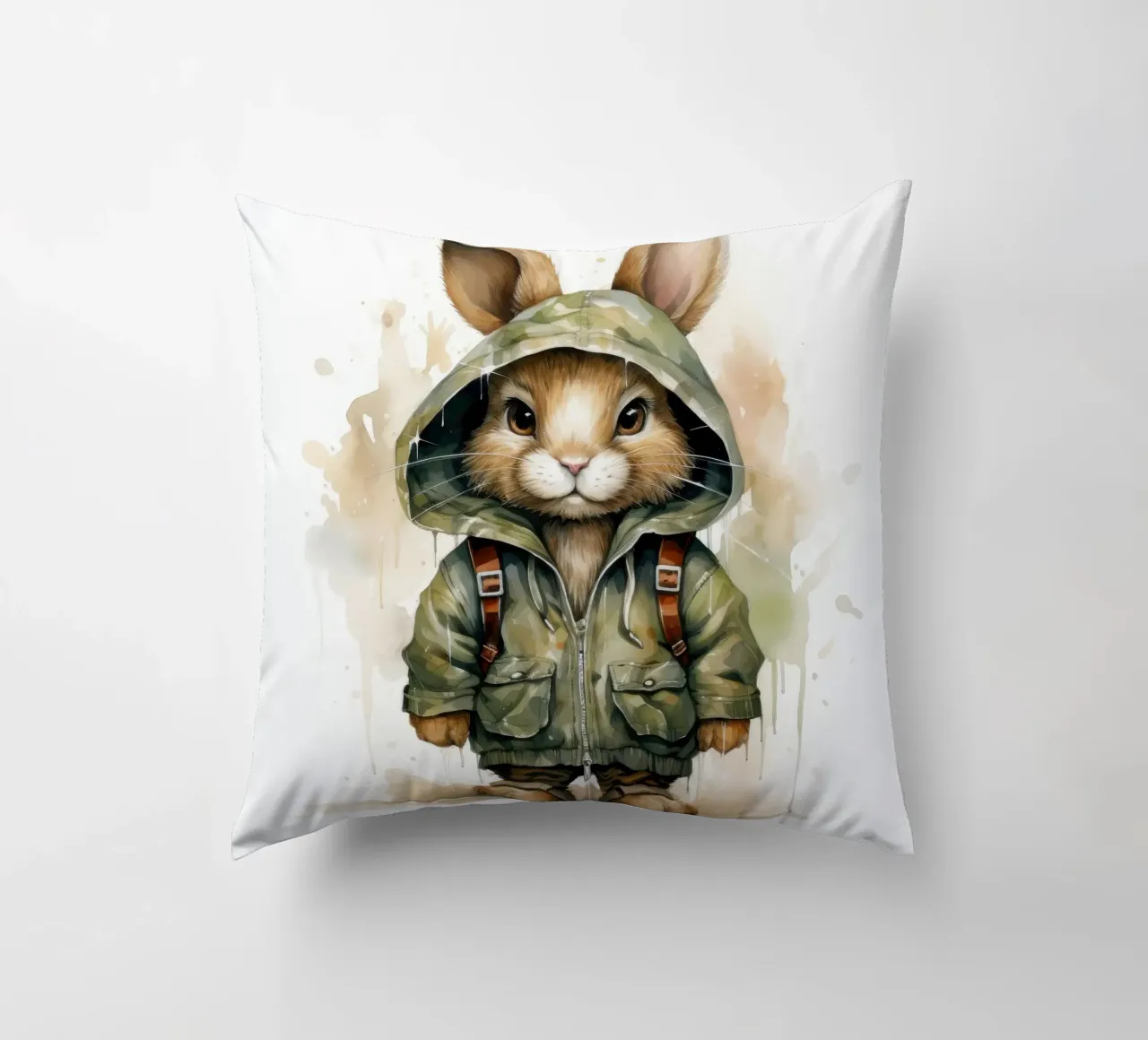 Lepre acquerellata in felpa con cappuccio cuscino da Animal Portraits