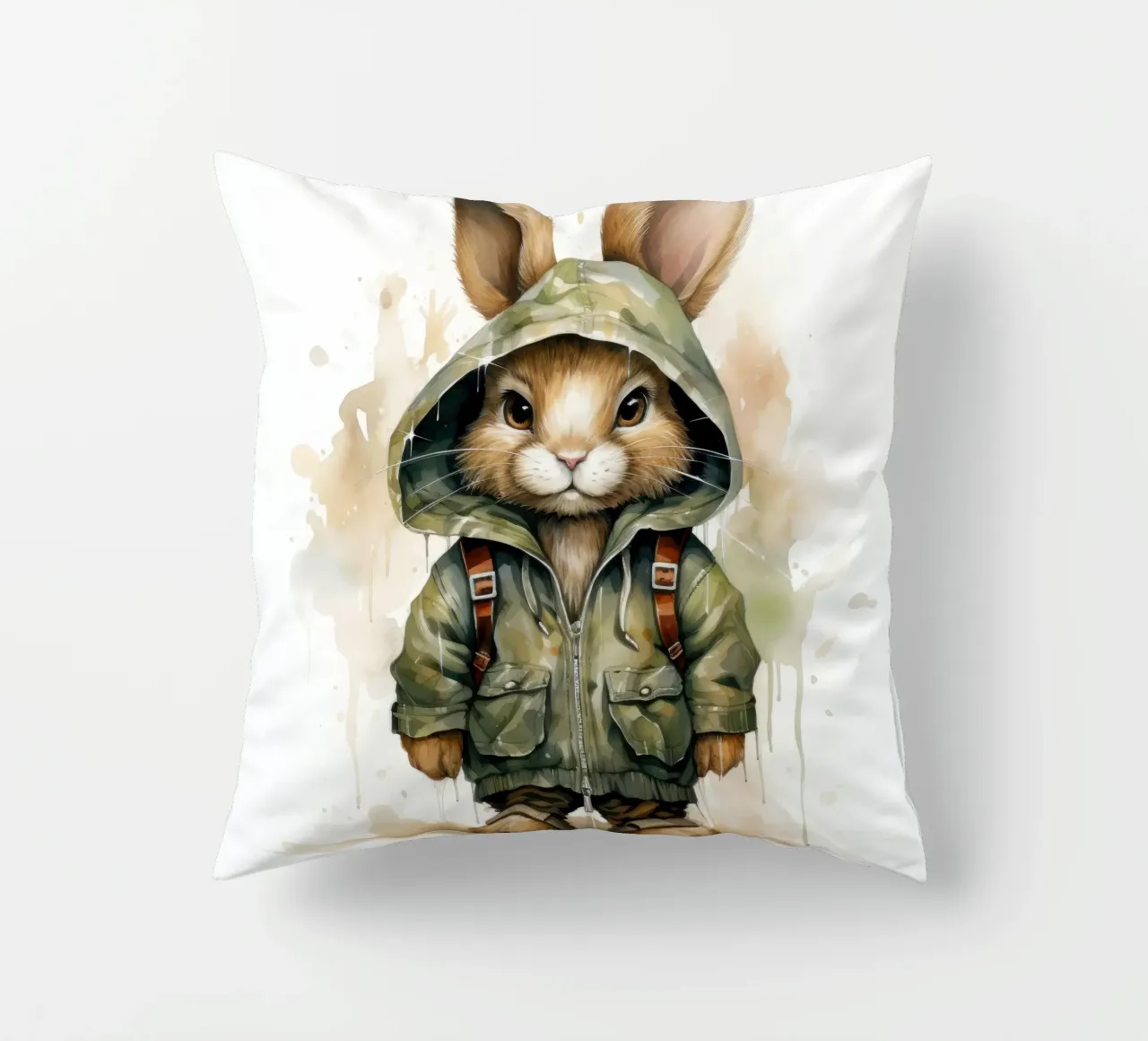 Lepre acquerellata in felpa con cappuccio cuscino da Animal Portraits