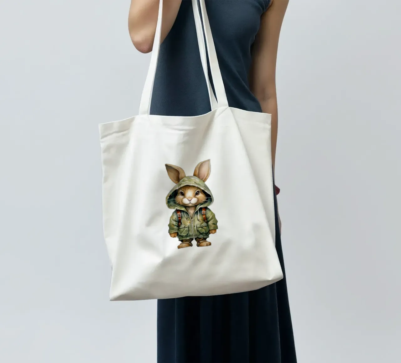 Lepre acquerellata in felpa con cappuccio borsa in juta da Animal Portraits