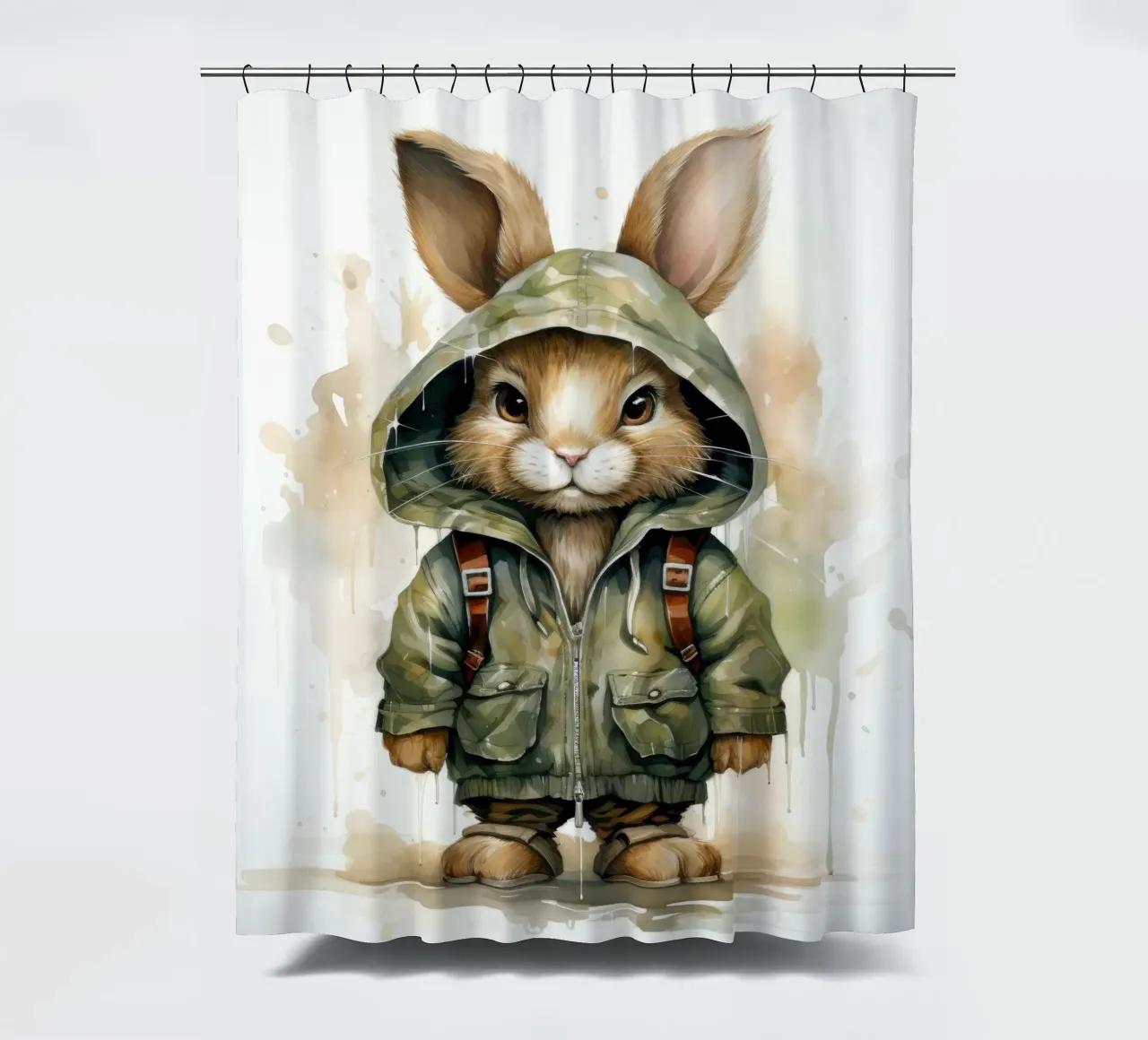 Lepre acquerellata in felpa con cappuccio tenda da doccia da Animal Portraits