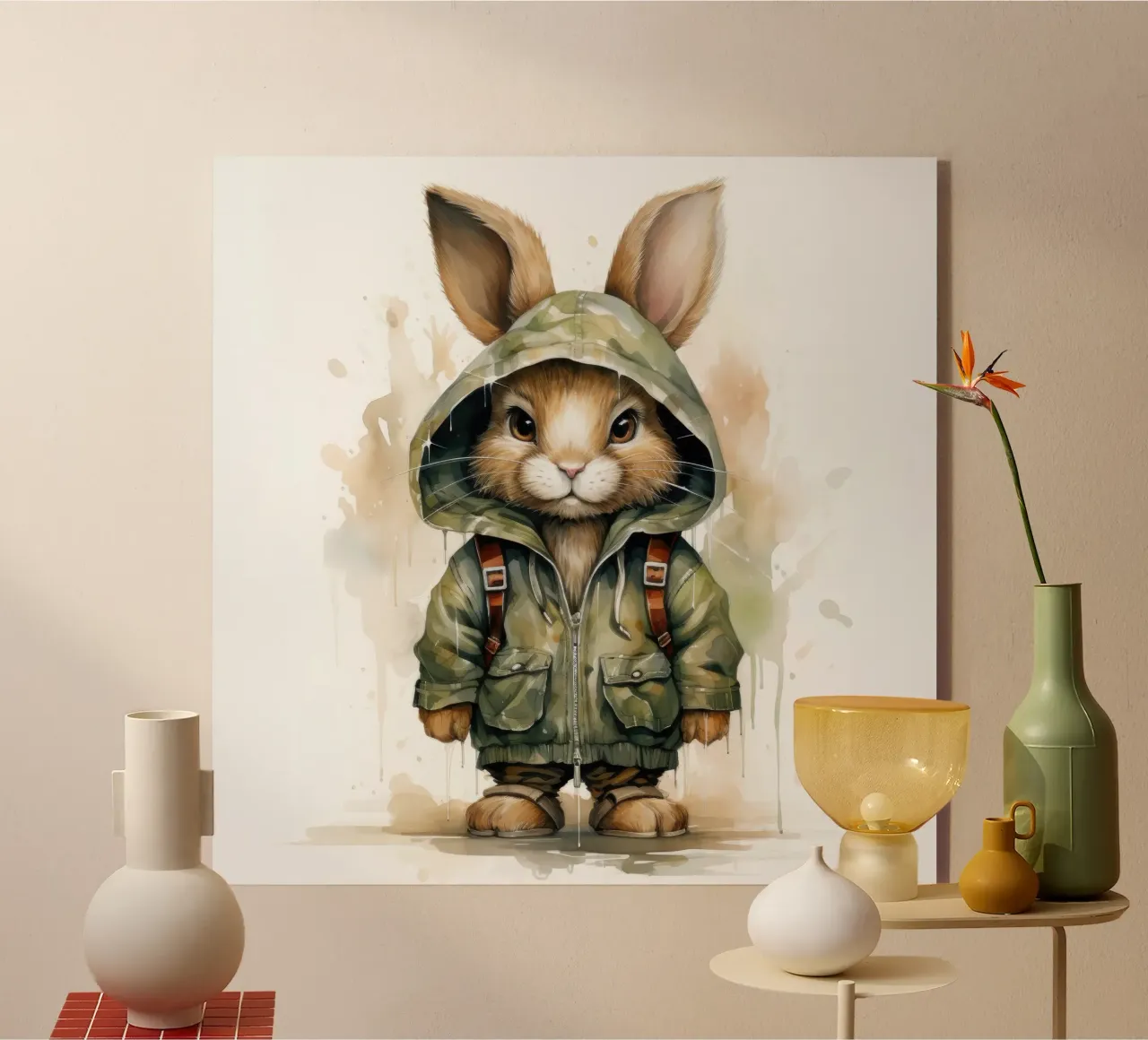 Lepre acquerellata in felpa con cappuccio plexiglass da Animal Portraits
