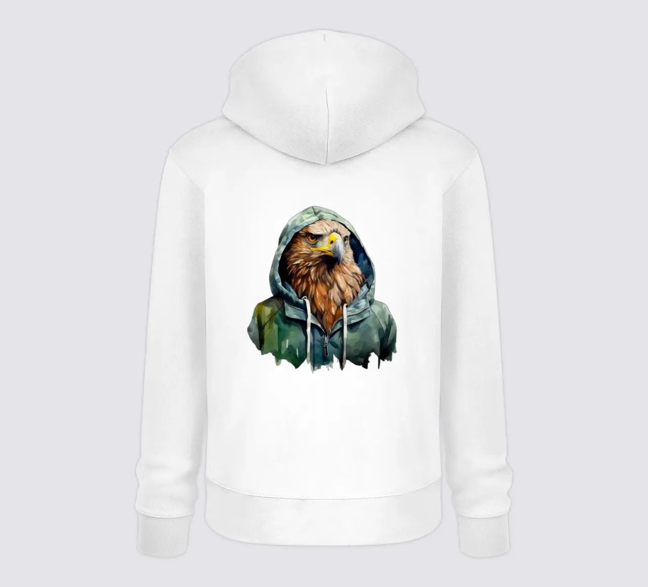 Acquerello Cartoon Hawk in una felpa con cappuccio felpa con cappuccio da Animal Portraits