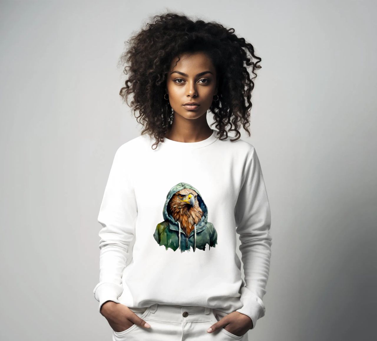 Aquarelle Cartoon Hawk in a Hoodie (faucon dans un sweat à capuche) sweat de Animal Portraits