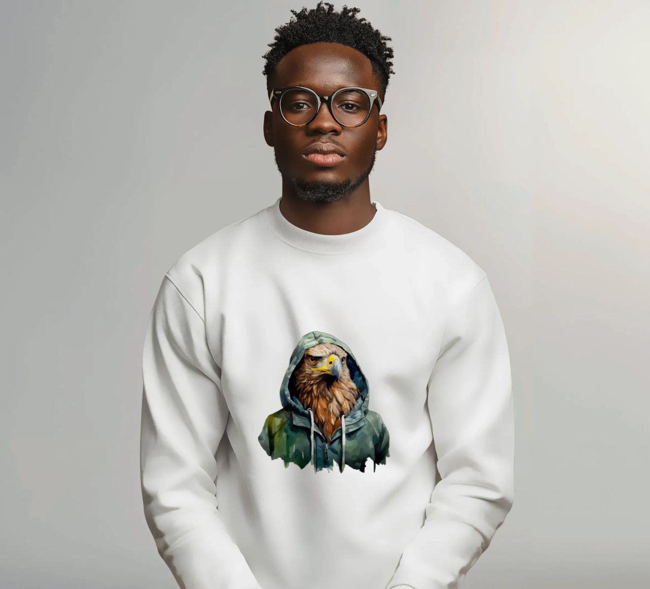 Aquarelle Cartoon Hawk in a Hoodie (faucon dans un sweat à capuche) sweat de Animal Portraits