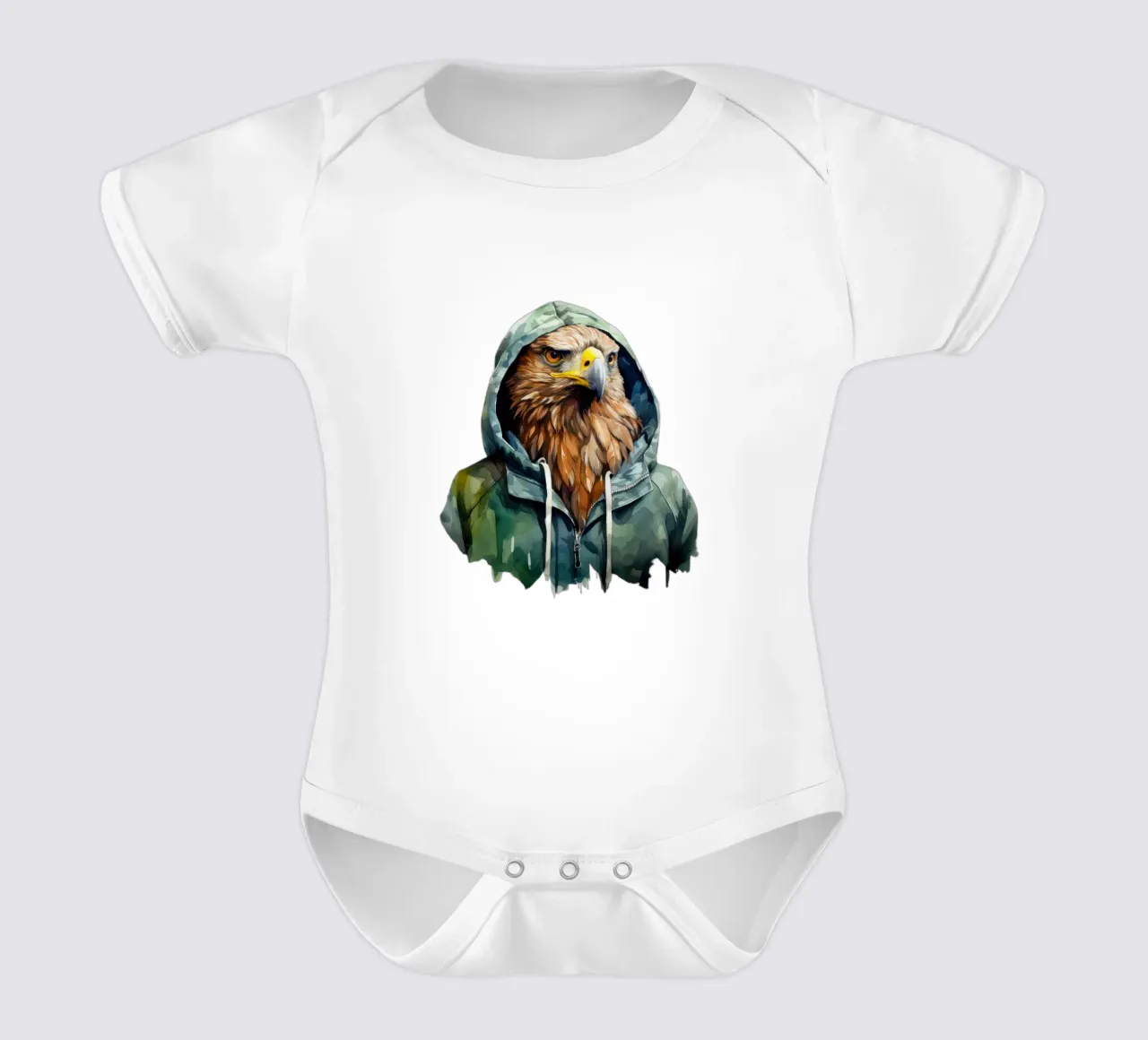 Acquerello Cartoon Hawk in una felpa con cappuccio body neonato maniche corte da Animal Portraits