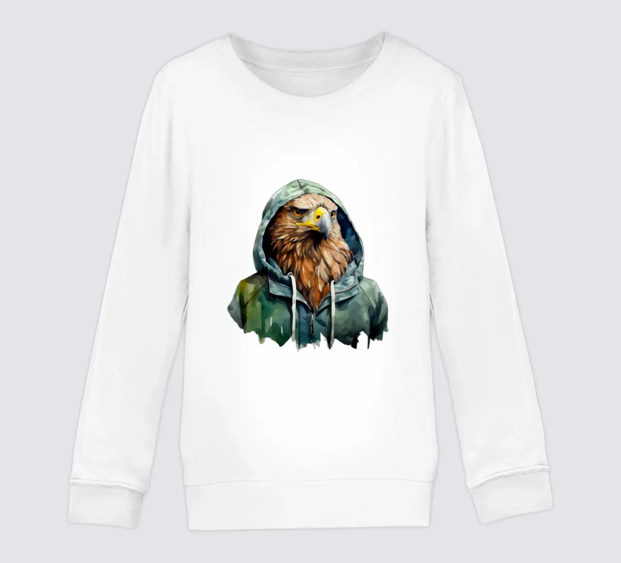Acquerello Cartoon Hawk in una felpa con cappuccio felpa bambino da Animal Portraits